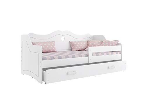 Cama individual infantil JULIA (colchon 160x80,somier y cajón GRATIS!) color blanco, diseño princesa