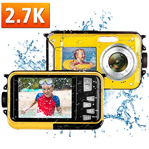 Camara Acuatica Camara de Fotos Acuatica Full HD 2.7K 48MP Camara Sumergibles Resistente al Agua para Esnórquel 16X Zoom Digital Camara Fotos Acuatica Selfie Pantalla Dual