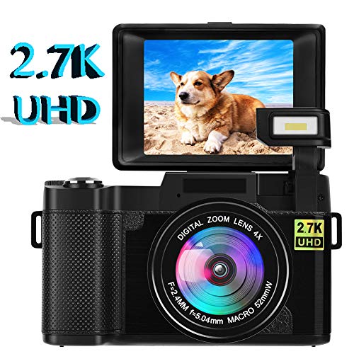 Camara de Fotos Cámara Digital Vlogging Cámara 24.0 MP 2.7K Ultra HD Cámara Compacta de 3.0 Pulgadas con Pantalla Plegable Linterna Retráctil