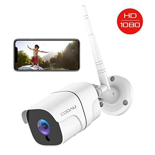 Cámara de Vigilancia Exterior, COOAU Cámara de Seguridad Wi-Fi 1080P, Versión Nocturna 25M, Impermeable IP66, Detección de Movimiento, Empuje de Alarma, Vista Remota con Android/iOS/PC