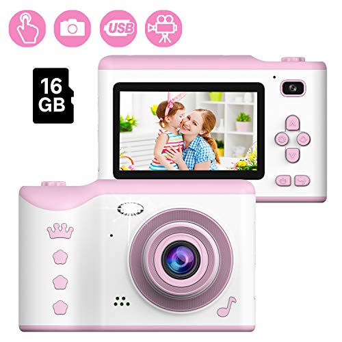 Cámara Digital para niños, 1080P HD Video Cámara Selfie Mini Cámara de Fotos Digitales para Infantil Recargable 2.8 Pulgadas con Tarjeta de 16GB TF, Regalos de 3 a 12 años de Niños y Niñas