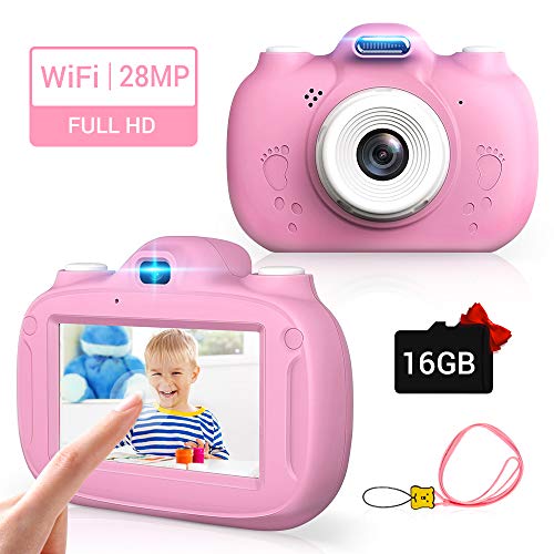 Cámara Digital para niños, 2800W HD Pixel Chidren Camera, Pantalla táctil de 3.0 Pulgadas y Compatible con WiFi, Tarjeta SD de 16 GB, Regalo para cumpleaños de niños y niñas de 3 a 10 años (Rosa)