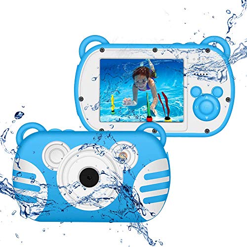 CamKing Cámara digital para niños bajo el agua, Zoom digital HD I080P 8X, Cámara de dibujos animados para niños con pantalla de 2.7 "con flash, Cámara preescolar Juguetes