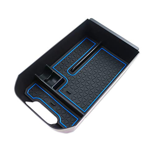 CDEFG para RAV4 2019 Caja de almacenamiento, Consola Central Apoyabrazos Caja del coche Interior Center Armrest Storage Box, Con Tapete Antideslizante Accesorios Interiores del coche (Azul)