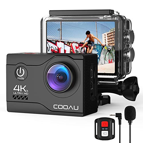 COOAU 4K Camara Deportiva 20MP WiFi Underwater 40M Puede usarse como. con Control Remoto y micrófono Externo Cámara de Casco de estabilización EIS con baterías 2X1200mAh y 20 Accesorios