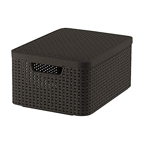 Curver 205847 - Cesta con tapa con efecto mimbre (39,3 x 29,3 x 18,7 cm, polipropileno), color marrón Curver 205847 - Cesta con tapa con efecto mimbre (39,3 x 29,3 x 18,7 cm, polipropileno), color marrón