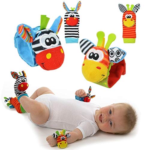 Cute Animal Infantil 4pcs (2pcs de la cintura y 2pcs calcetines) Suave muñeca Bell correa traqueteos y calcetines de pie Finder conjunto de desarrollo de juguetes blandos para niños by Funky Planet