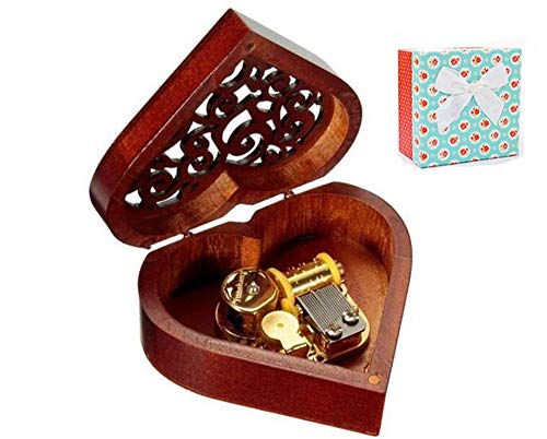 Cuzit - Caja de música de madera con forma de corazón, regalo para Navidad, cumpleaños, día de San Valentín, aniversario de boda, día de la madre