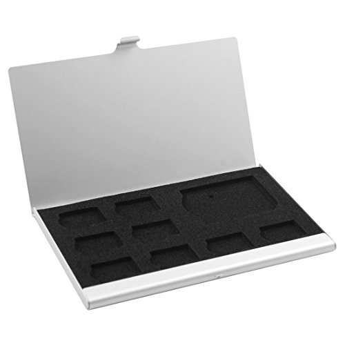 DealMux liga de alumínio 9 Slots Única Camada TF SD Titular SIM Cartão de memória de armazenamento Protector Box Bag tom de prata
