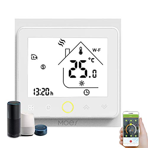 Decdeal - Termostato WiFi para caldera de Gas/Agua – Termostato Inteligente programable - Función de Control de Voz - Compatible con Alexa, Google Home - Corriente de carga 5A