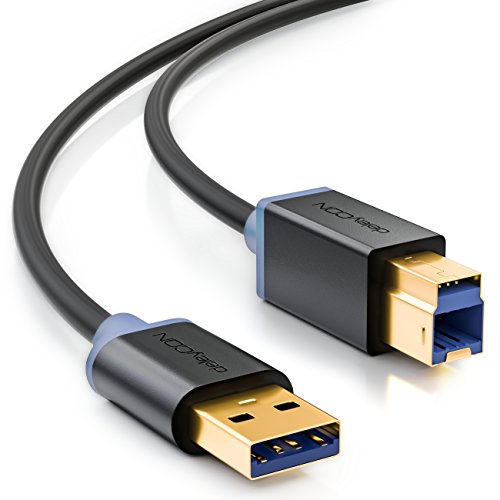 deleyCON 3,0m USB 3.0 Super Speed Cable de Datos - USB A (Macho) a USB B (Macho) Velocidades de Transferencia de hasta 5 Gbit/s Nero