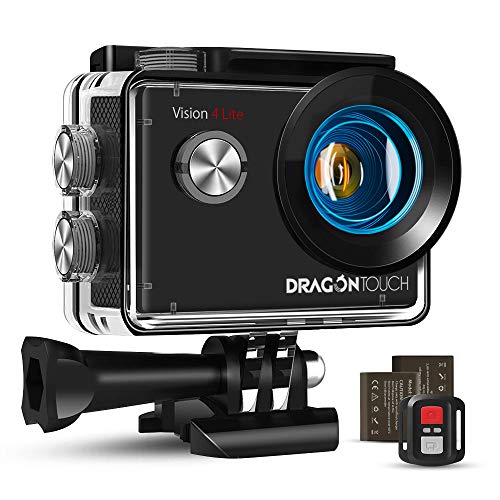 Dragon Touch Cámara Deportiva WiFi 4K 20MP Cámara de Acción con Control Remoto Mic Externo EIS 170°Gran Angular Cámara Sumergible Acuática 30m Impermeable 2 Baterías Multi Accesorios (Vision 4 Lite)