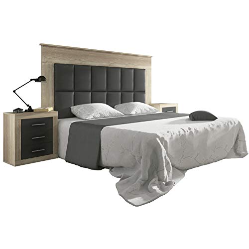 duehome HomeSouth - Cabezal para Cama de Matrimonio, cabecero Alto Modelo Lara, Acabado en Simil Piel Grafito y Cambria, Medidas: 174 cm (Ancho) x 130 cm (Alto) x 4 cm (Fondo)