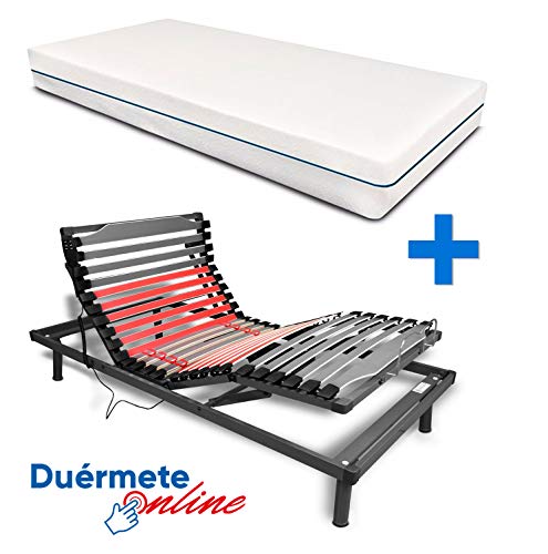 Duérmete Online Cama Eléctrica Articulada Reforzada 5 Planos Ergoluxe + Colchón Viscoelástico Dorsal Visco, Gris, 90x190 Duérmete Online Cama Eléctrica Articulada Reforzada 5 Planos Ergoluxe + Colchón Viscoelástico Dorsal Visco, Gris, 90x190