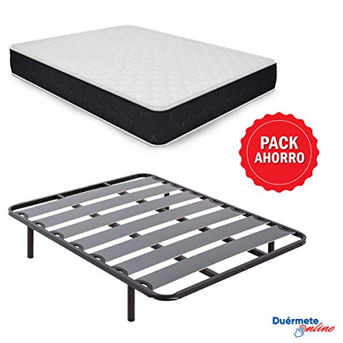 Duérmete Online - Pack Ahorro Cama Completa con Colchón Viscoelástico Pocket Visco + Somier Lama Ancha + Patas Roscadas, 105x190