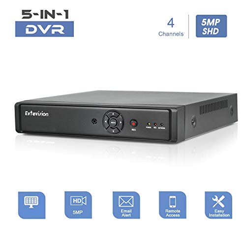 Evtevision 4 Canales 5MP AHD/TVI/CVI DVR Grabador de Video Digital,Support 5MP/4MP/3MP/2MP AHD Cámara, P2P Cloud,Detección de Movimiento, Alerta de Correo electrónico con instantánea (NO HDD)