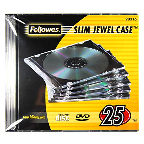 Fellowes 98316 - Pack de 25 Cajas Estuche para CDs/DVDs Slim, Transparente Fellowes 98316 - Pack de 25 Cajas Estuche para CDs/DVDs Slim, Transparente