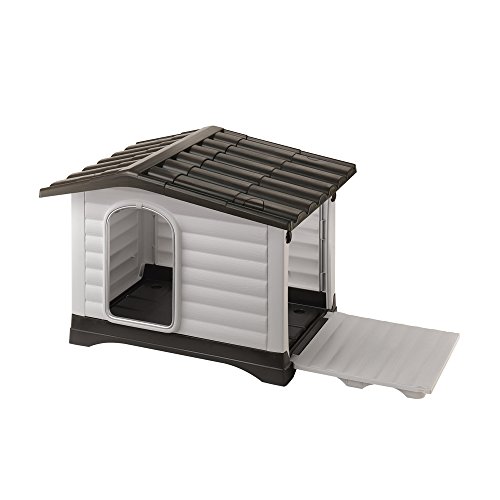 Ferplast Caseta para perros de exterior DOGVILLA 70, Pared lateral abatible, Sistema de drenaje de líquidos, Rejilla de ventilación, Puerta con perfil de aluminio, 73 x 59 x h 53 cm