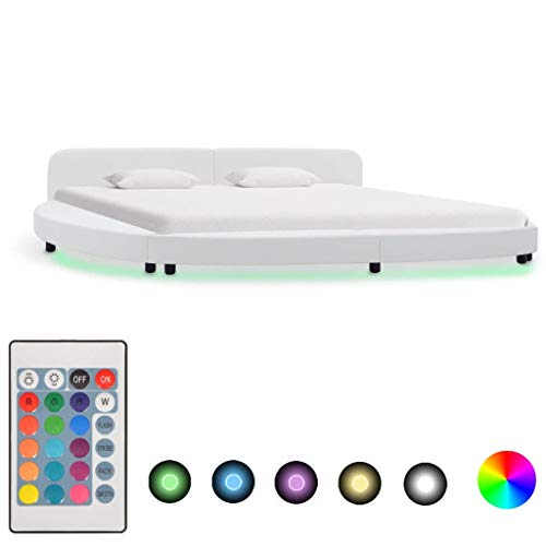 Festnight Estructura de Cama con LED de Cuero sintético Blanco 180x200 cm, Cama Matrimonio Estructura Cama Madera para Dormitorio/Matrimonio Festnight Estructura de Cama con LED de Cuero sintético Blanco 180x200 cm, Cama Matrimonio Estructura Cama Madera para Dormitorio/Matrimonio