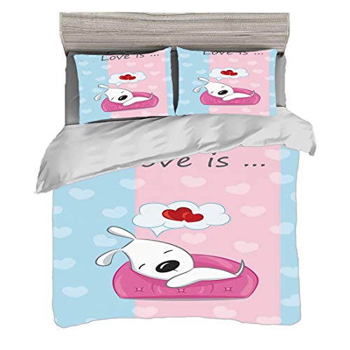 Funda nórdica Tamaño doble (150 x 200 cm) con 2 fundas de almohada Decoración para amantes de perros Juegos de cama de microfibra Cachorro soñando en el sofá con el símbolo del corazón en el fondo Val Funda nórdica Tamaño doble (150 x 200 cm) con 2 fundas de almohada Decoración para amantes de perros Juegos de cama de microfibra Cachorro soñando en el sofá con el símbolo del corazón en el fondo Val