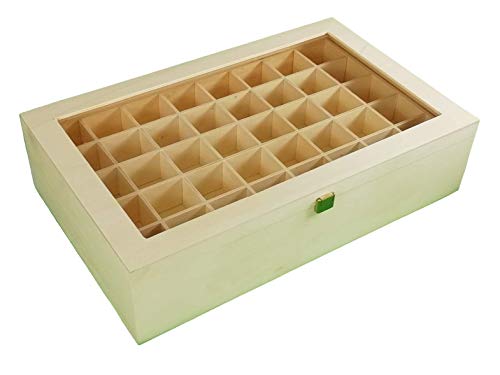 Greca Caja Colecciones. con Doble Piso. En Madera de chopo. Interior con departamentos para Colecciones (2 bandejas). En Crudo. Medidas: 45 * 28 * 11 cms.