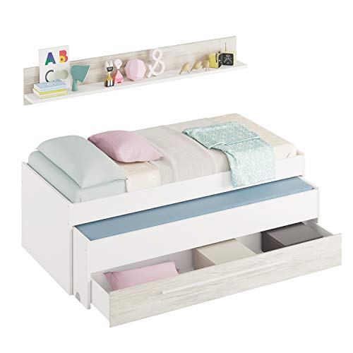 Habitdesign 0K7438A - Cama Nido Juvenil, Dos Camas + Cajon + Estante, Cama Infantil, Acabado en Blanco Artik y Blanco Velho, Medidas: 199 cm (Largo) x 96 cm (Ancho) x 65 cm (Alto) Habitdesign 0K7438A - Cama Nido Juvenil, Dos Camas + Cajon + Estante, Cama Infantil, Acabado en Blanco Artik y Blanco Velho, Medidas: 199 cm (Largo) x 96 cm (Ancho) x 65 cm (Alto)