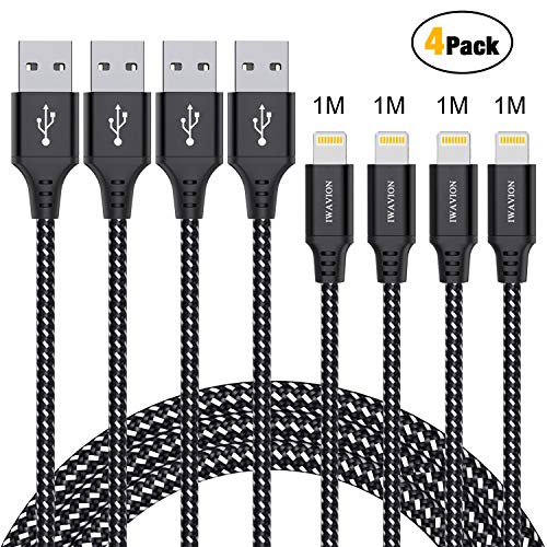 IWAVION Cable Lightning,3ft/1m 4pack Cable iPhone Cargador iPhone Carga Rápida Nylon Trenzado Cable Lightning Compatible con iPhone XS MAX XR XS X 8 7 6 6S Plus SE 5S 5C 5, iPad Mini/Air, iPod