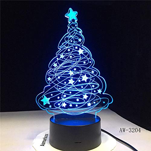 Lámpara de sensor táctil Bluetooth 3D Árbol de Navidad Efecto 3D Lámpara de mesa LED Lámpara de mesa con luz nocturna con alimentación USB para el hogar Bar Cafetería Restaurante Opción AW-3204