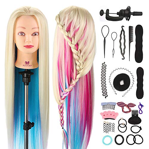 Maniquíes de aprendizaje, Neverland Beauty 26 "100% fibra sintética Peluquería Entrenamiento Cabeza Maniquí Muñeca multicolor con prenda Practica Maniquí + Juego de accesorios de trenza Maniquíes de aprendizaje, Neverland Beauty 26 "100% fibra sintética Peluquería Entrenamiento Cabeza Maniquí Muñeca multicolor con prenda Practica Maniquí + Juego de accesorios de trenza