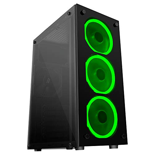 Mars Gaming MCG, caja de PC ATX, cristal templado, 3 ventiladores LED verde