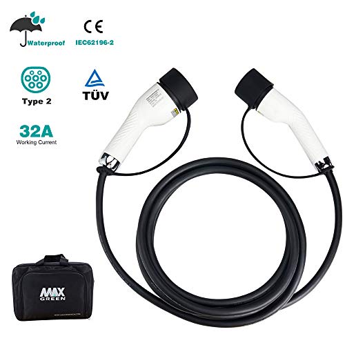 MAX GREEN VE / Cable de carga para coches eléctricos, Tipo 2 a Tipo 2, 16Amp/32Amp, 17 pies(5 metros)