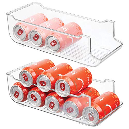 mDesign Juego de 2 cajas de almacenaje para frigorífico y armarios de cocina – Contenedores de plástico con capacidad para 9 latas – Práctico organizador de nevera – transparente