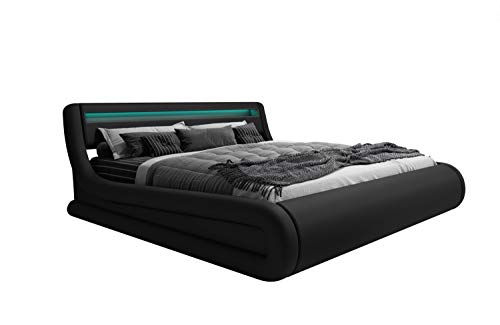 muebles bonitos Cama de Matrimonio con canapé Rodas en Color Negro (150x190cm)