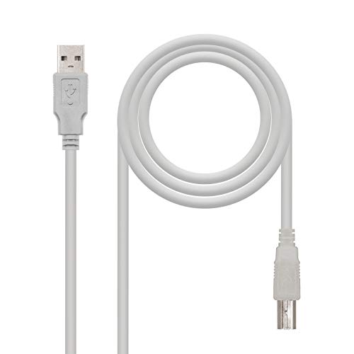 NANOCABLE 10.01.0102 - Cable USB 2.0 para Impresora, Tipo A/M-B/M, Macho-Macho, Beige, 1mts