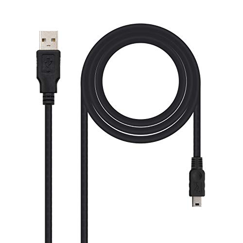 NanoCable 10.01.0402 - Cable USB 2.0 a Mini USB, Uso Principal para móviles y cámaras Digitales, Tipo A/M-Mini B/M, Macho-Macho, Negro, 1.8mts