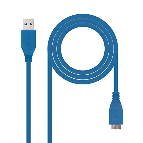 NanoCable 10.01.1101-BL - Cable USB 3.0 a micro USB 3.0, uso principal en moviles y camaras digitales, tipo A/M-Micro B/M, macho-macho, azul, 1mts [España]