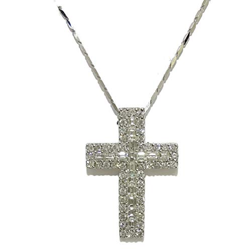 Never Say Never Cruz para Hombre de Diamantes de 1.60cts montada en Oro Blanco de 18k con Cadena de eslabones Cuadrados Maciza de 50cm de Oro Blanco de 18k Peso Total; 7.15gr de Oro de 18k