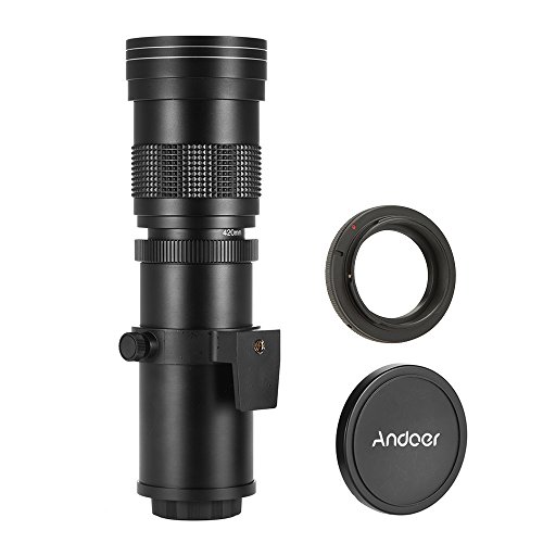 Objetivo Andoer de 420 800 mm, F/8.3 16 con zoom manual, montaje en T y anilla adaptadora para cámaras réflex Canon EOS 350D, 400D, 450D, 500D, 550D, 600D, 700D, 1000D, 1100D, 1200D,etc