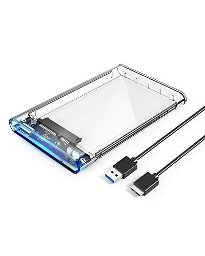 ORICO Caja Disco Duro 2.5 ", Carcasa Disco Duro USB 3.0 con UASP, Adaptador Disco Duro para HDD SSD SATA I/II/III de 7mm y 9.5mm de Altura, No Requiere Herramientas, LED Indicador [Transparente]