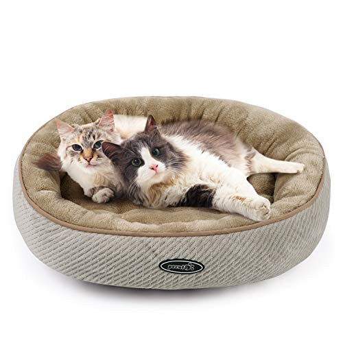 Pecute Cama de Gatos y Perros Pequeños Redonda y Cálida 55cm de Diámetro Cama para Mascotas Cojín de Gato Lavable de la Cama Lecho Ovalado de Cueva de Anidación Adecuado