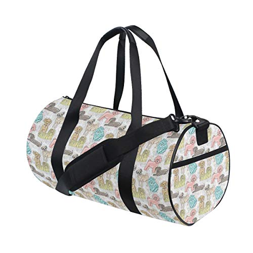 PONIKUCY Bolsa de Viaje,Patrón con Cachorros de Cachorro de Pura Raza Bichon Pug Spitz Dachshund Poodle Shih Tzu,Bolsa de Deporte con Compartimento para Sports Gym Bag PONIKUCY Bolsa de Viaje,Patrón con Cachorros de Cachorro de Pura Raza Bichon Pug Spitz Dachshund Poodle Shih Tzu,Bolsa de Deporte con Compartimento para Sports Gym Bag