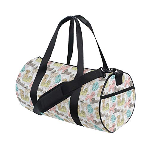 PONIKUCY Bolsa de Viaje，Patrón con Cachorros de Cachorro de Pura Raza Bichon Pug Spitz Dachshund Poodle Shih Tzu,Bolsa de Deporte con Compartimento para Sports Gym Bag