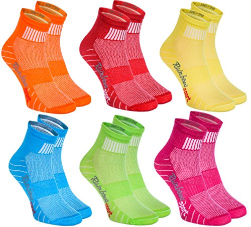 Rainbow Socks - Hombre Mujer Calcetines Deporte Colores de Algodón - 6 Pares - Verde Rosa Naranja Rojo Azul Palido Amarillo - Talla UE 42-43