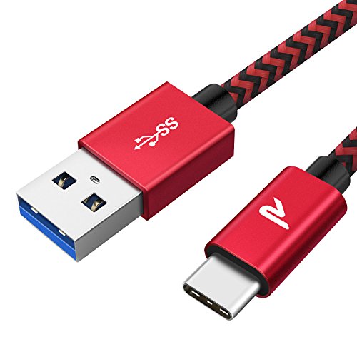 RAMPOW Cable Tipo C USB 3.0 Cable USB Tipo C a USB 3.1 Gen 1 Cargador Rápido Nylon Trenzado-[Garantía de por Vida]-Compatible con Samsung S8/S9+/Note 8, LG G6/G5, ChromeBook Pixel-1M, Rojo