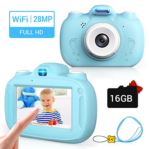 RAYROW Cámara Digital para niños, 2800W HD Pixel Camera, Pantalla táctil de 3.0 Pulgadas y Compatible con WiFi, Tarjeta SD de 16 GB, Regalo para cumpleaños de niños y niñas de 3 a 10 años,Azul