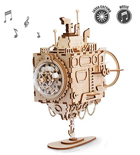 ROKR Kit de Caja Musical de Madera Puzzle de Madera 3D Mechanical Model Construction Kit-Proyectos Divertidos para Adultos y Niños - Maqueta 3D de Funcionamiento mecánico (Submarine)