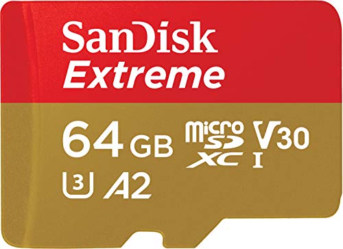 SanDisk Extreme - Tarjeta de memoria microSDXC de 64 GB con adaptador SD, A2, hasta 160 MB/s, Class 10, U3 y V30