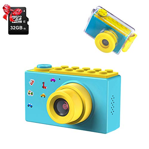 ShinePick Impermeable Cámara Fotos Niños, Zoom Digital de 4X / 8MP / 32GB Tarjeta / 1080P HD / 2" TFT LCD de la Pantalla Camara Fotos Infantil Regalos Navidad (Azul)