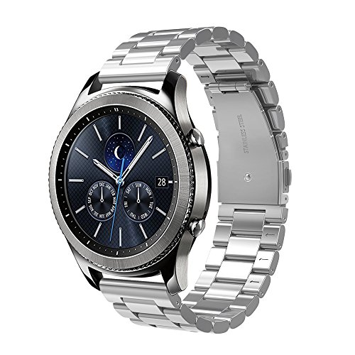 Simpeak Correa Compatible con Samsung Gear S3 Reloj, Correa Compatible para Samsung Galaxy Watch (46mm) Acero Inoxidable Banda de Reemplazo Correa - Plata