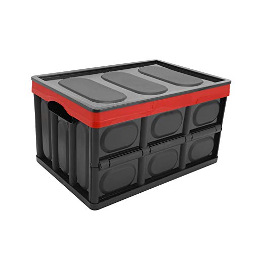 Somine caja plegable de la cesta del almacenamiento con la cubierta - Compartimiento de almacenamiento versátil - 52 litros Cesta de la utilidad de la pared sólida para SUV, vehículo y recorrido